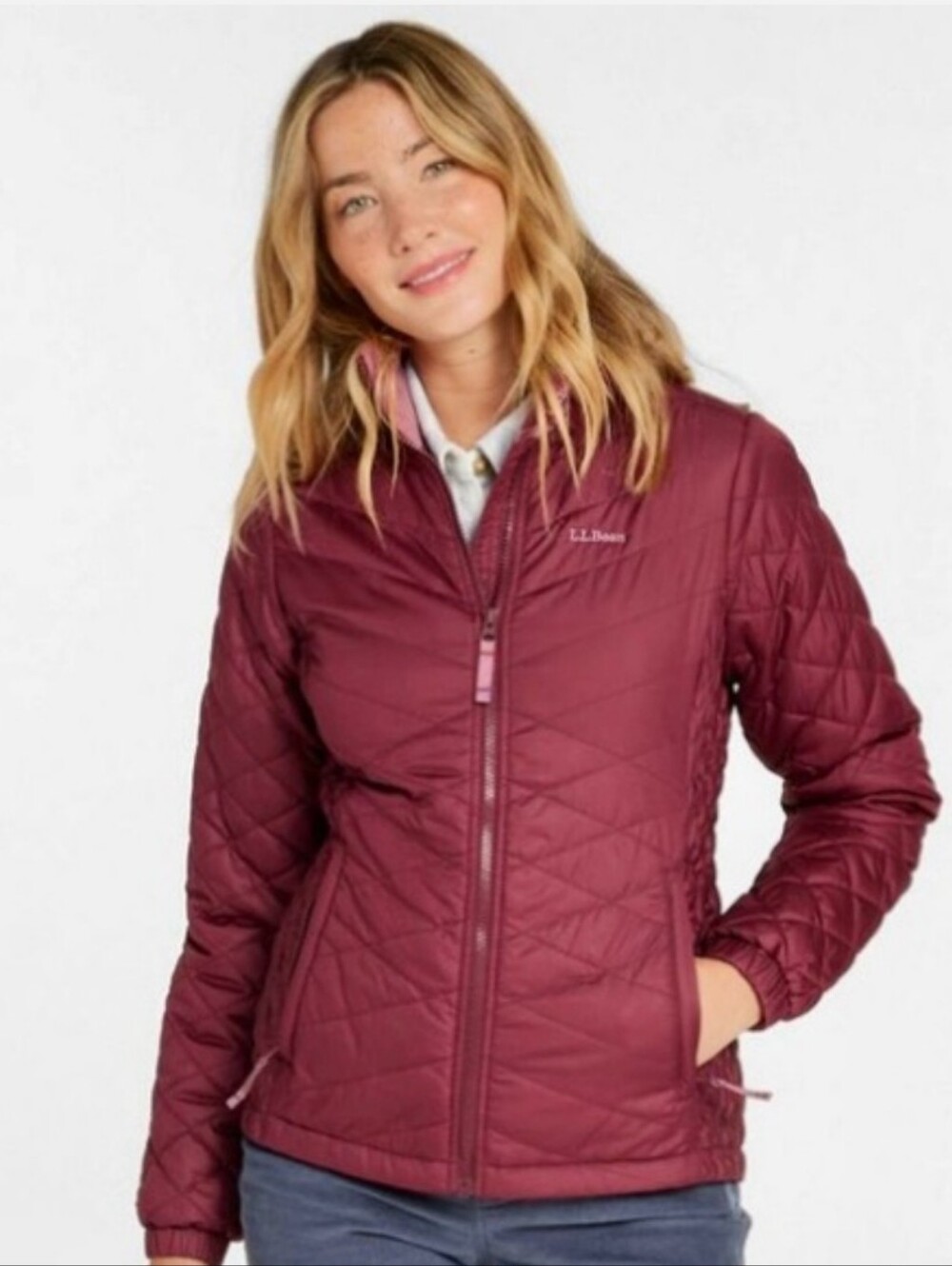 L.L. Bean Maroon Fleece Lined Primaloft Jacket Size 1X Plus